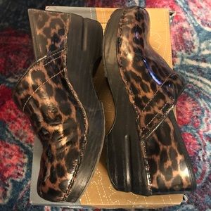 Dansko Patent Leather Cheetah Print Clogs 37